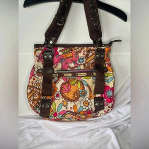 LE SPORTSAC FLORAL NYLON SHOULDER/SATCHEL 2 ZIPPER COMPARTMENT BAG